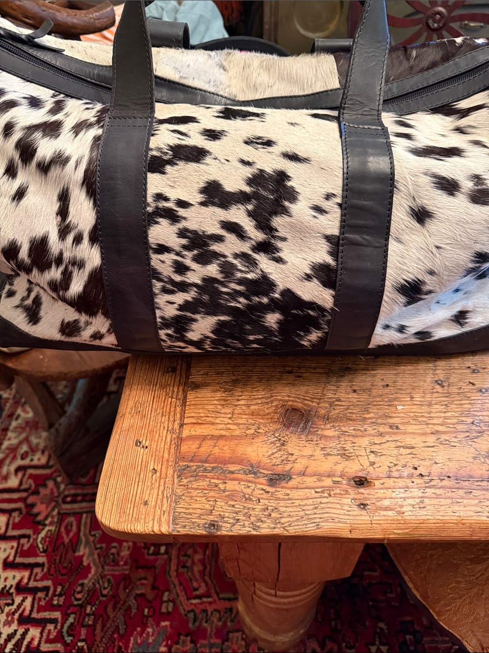 American Darling Black and White Cowhide Weekender Bag New with Tags